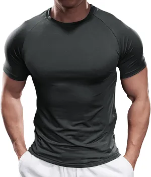 Fioboc Compression Shirts Active Crew Neck Tee Moisture Wicking Quick Dry Gym Running Shirts S-4XL