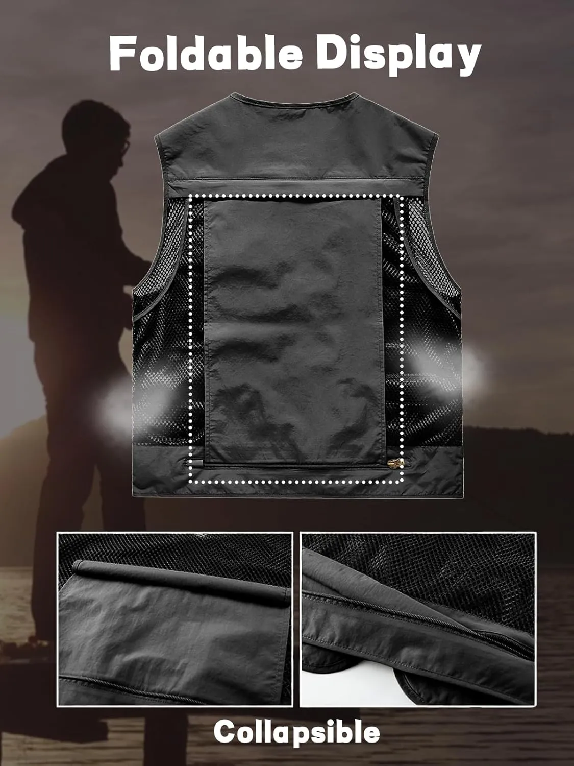 Fishing Vest for Men Casual Cargo Outerwear Work Outdoor Travel Lightweight Jacket with Pockets