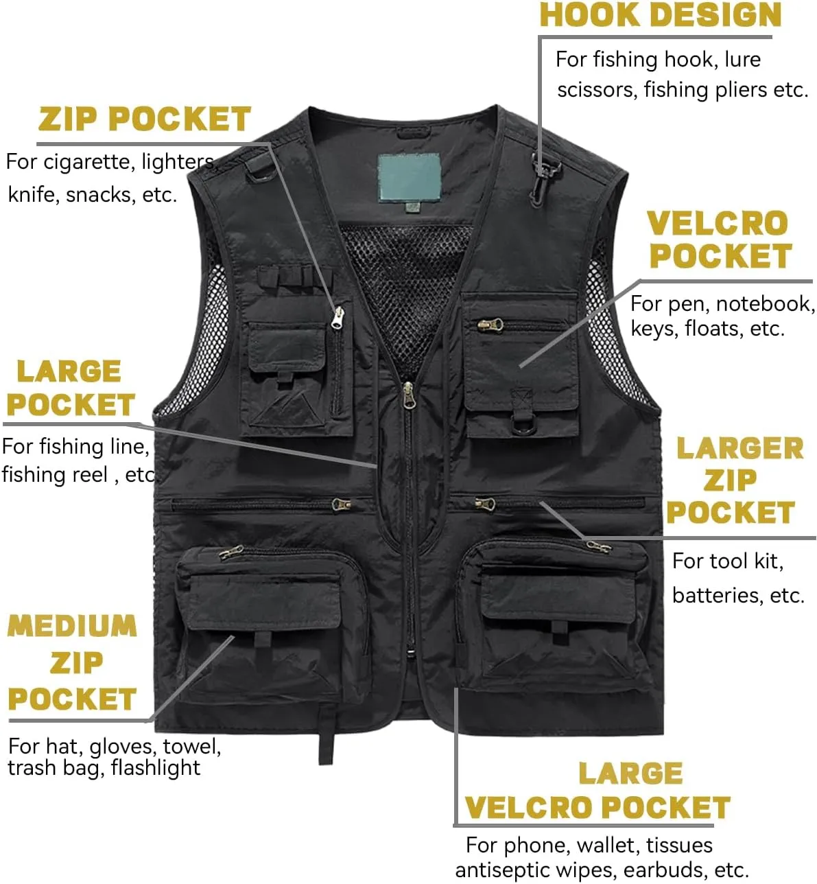 Fishing Vest for Men Casual Cargo Outerwear Work Outdoor Travel Lightweight Jacket with Pockets