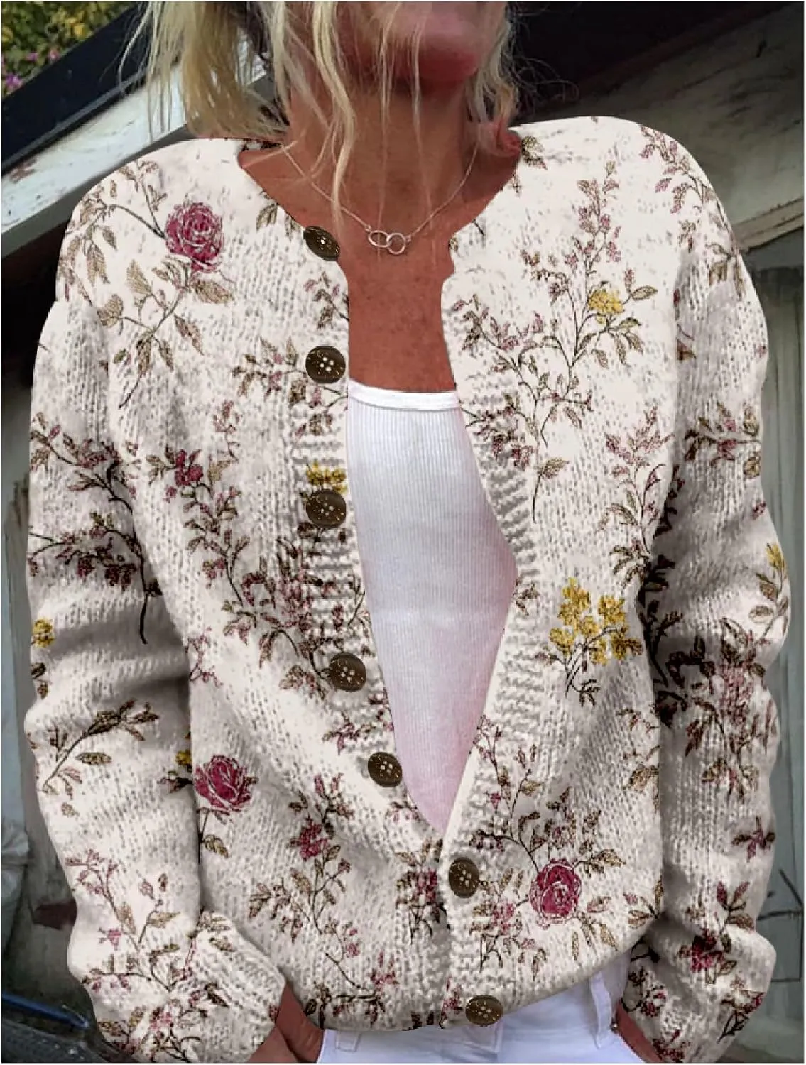 Floral Sweaters for Women Cardigan Button Up Crewneck Chunky Oversized Knitted Tunic 2024 Fall Cropped Sweaters
