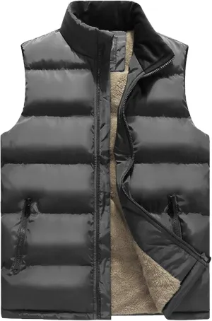Flygo Men's Fleece Lined Winter Warm Outdoor Padded Puffer Vest Thick Sleeveless Jacket with Pockets