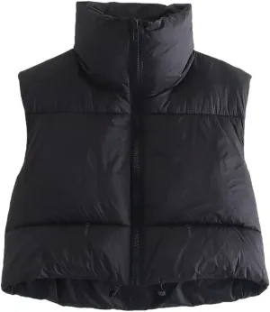 Flygo Women's Cropped Puffer Vest Zip Up Stand Collar Sleeveless Padded Bubble Vest