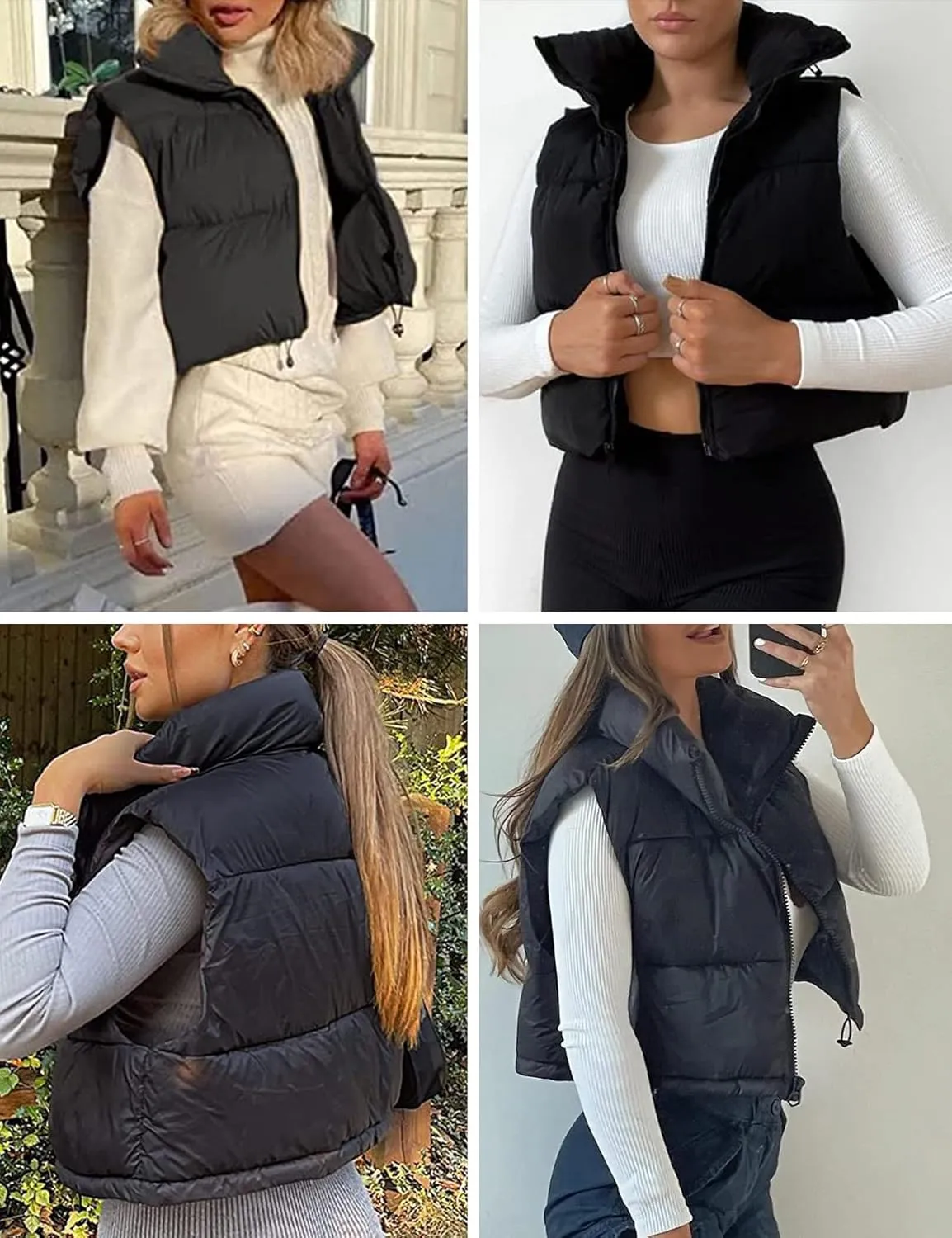 Flygo Women's Cropped Puffer Vest Zip Up Stand Collar Sleeveless Padded Bubble Vest