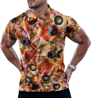 Food Pizza Mens Polo Shirts Quick Dry Short Sleeve Golf Slim Fit T Shirt