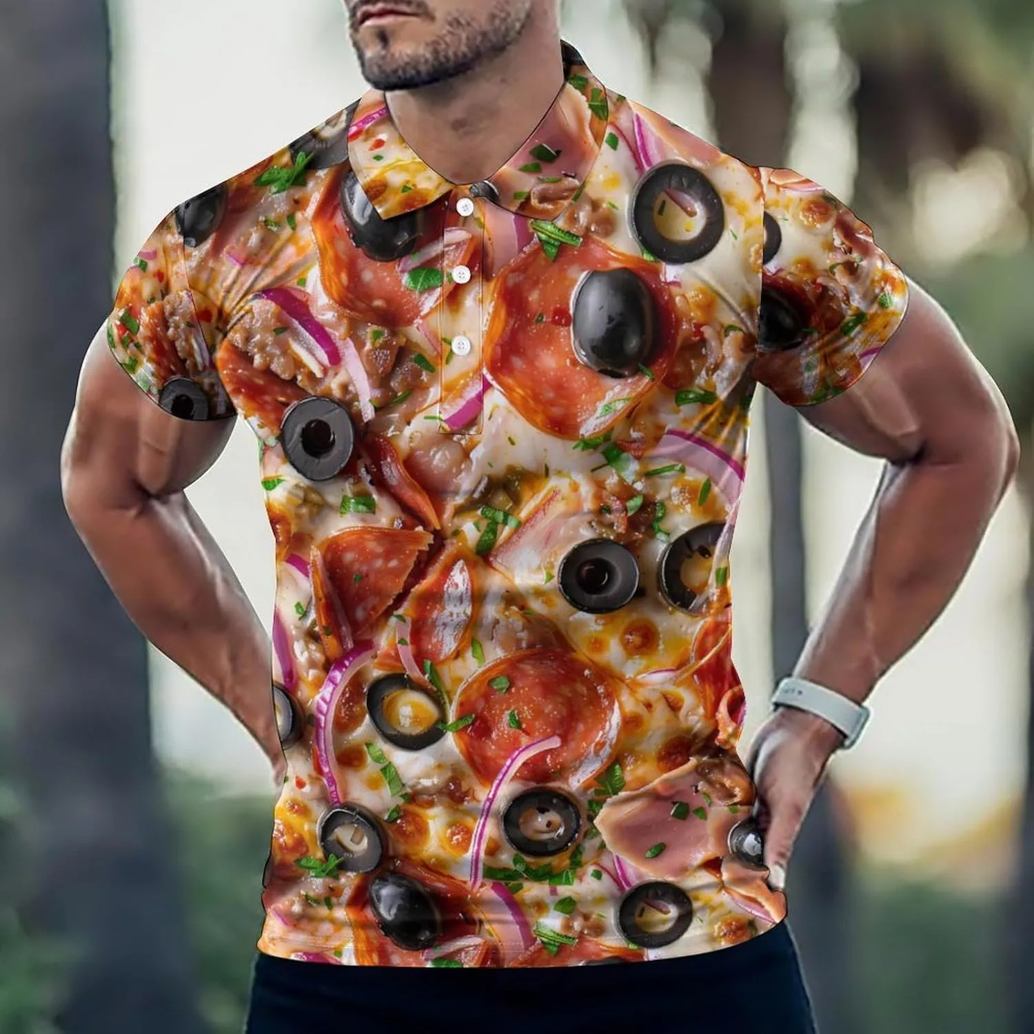 Food Pizza Mens Polo Shirts Quick Dry Short Sleeve Golf Slim Fit T Shirt