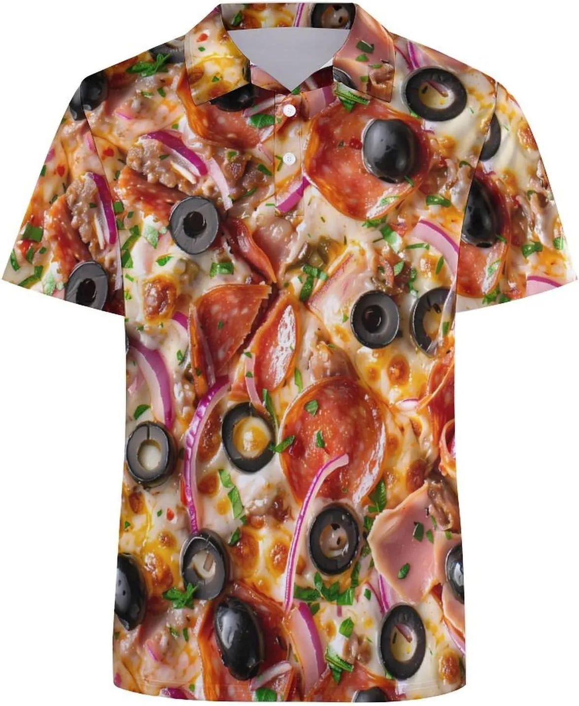 Food Pizza Mens Polo Shirts Quick Dry Short Sleeve Golf Slim Fit T Shirt