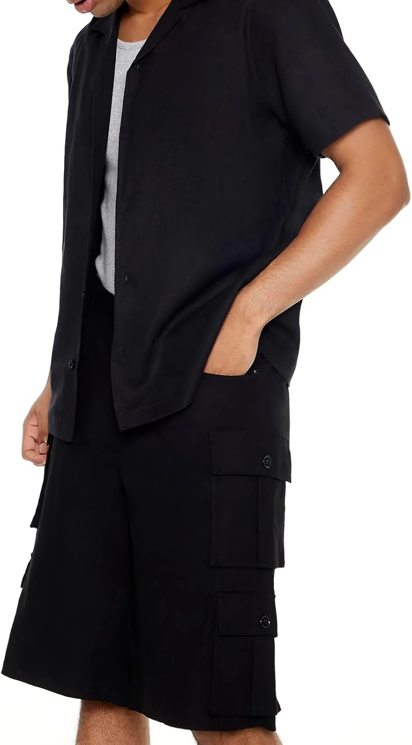 Forever 21 Men's Linen-Blend Cuban Collar Shirt