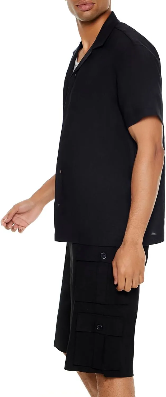 Forever 21 Men's Linen-Blend Cuban Collar Shirt