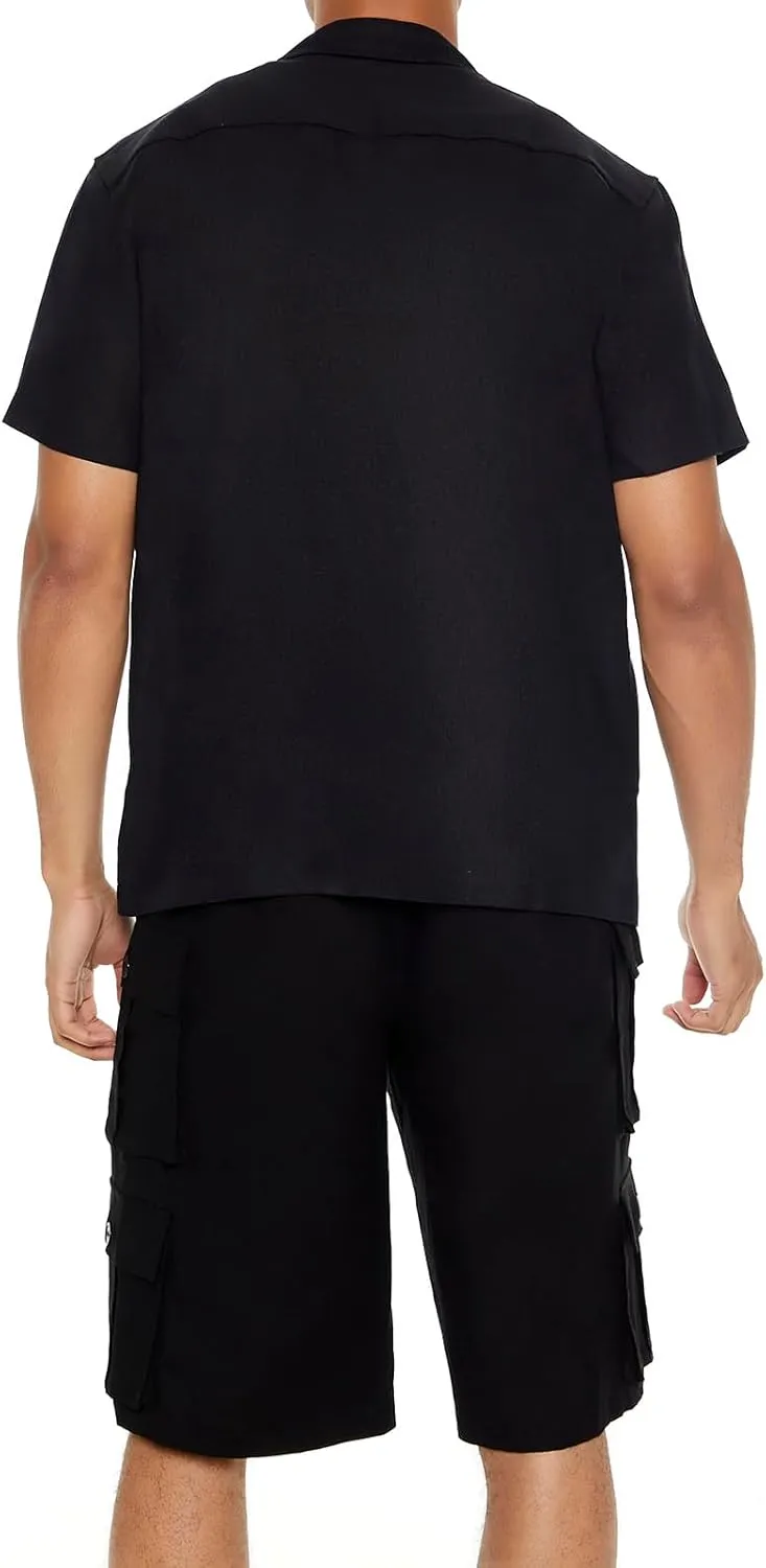 Forever 21 Men's Linen-Blend Cuban Collar Shirt