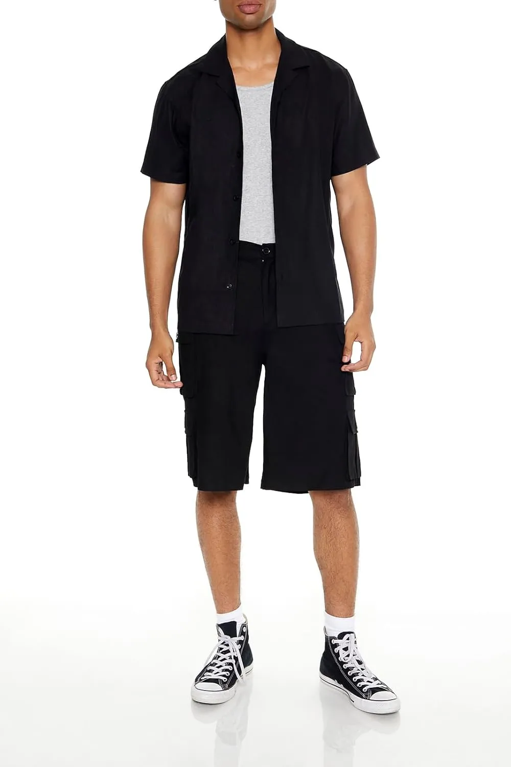Forever 21 Men's Linen-Blend Cuban Collar Shirt