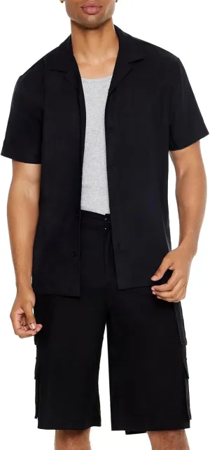 Forever 21 Men's Linen-Blend Cuban Collar Shirt