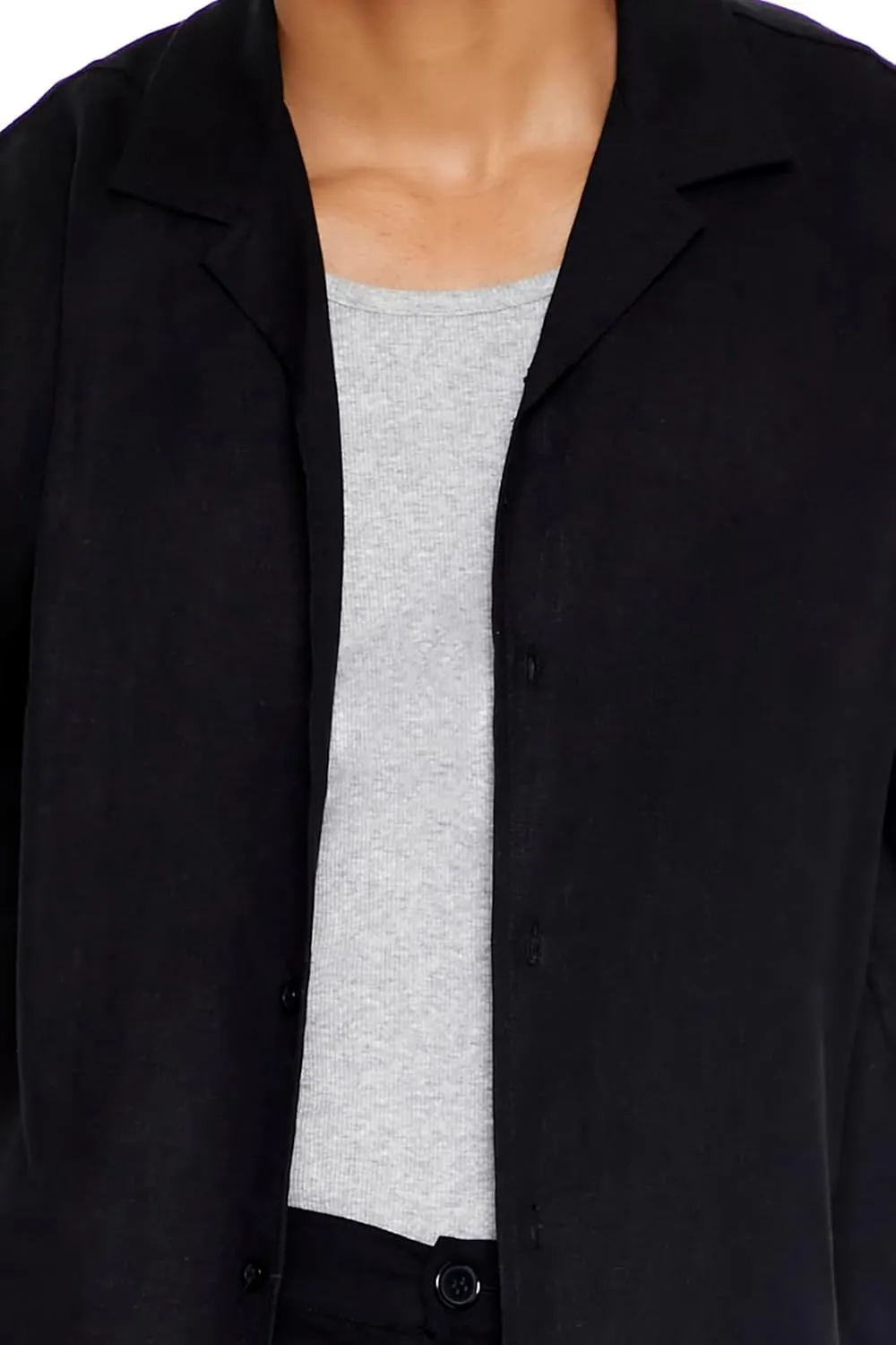Forever 21 Men's Linen-Blend Cuban Collar Shirt