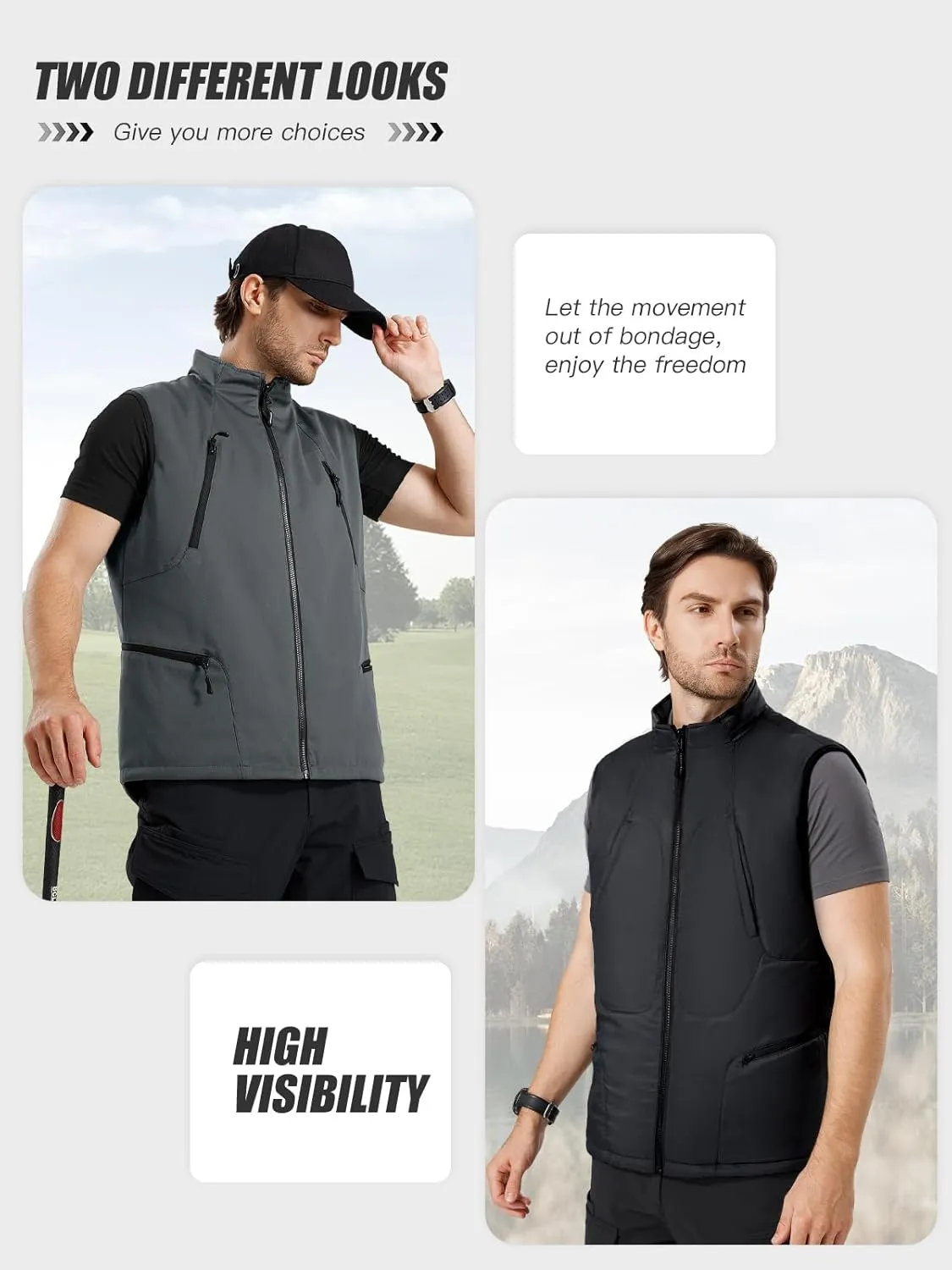 FREE SOLDIER Men's Lightweight Golf Vest Outerwear Windproof Reversible Sleeveless Softshell Jacket Running Vest