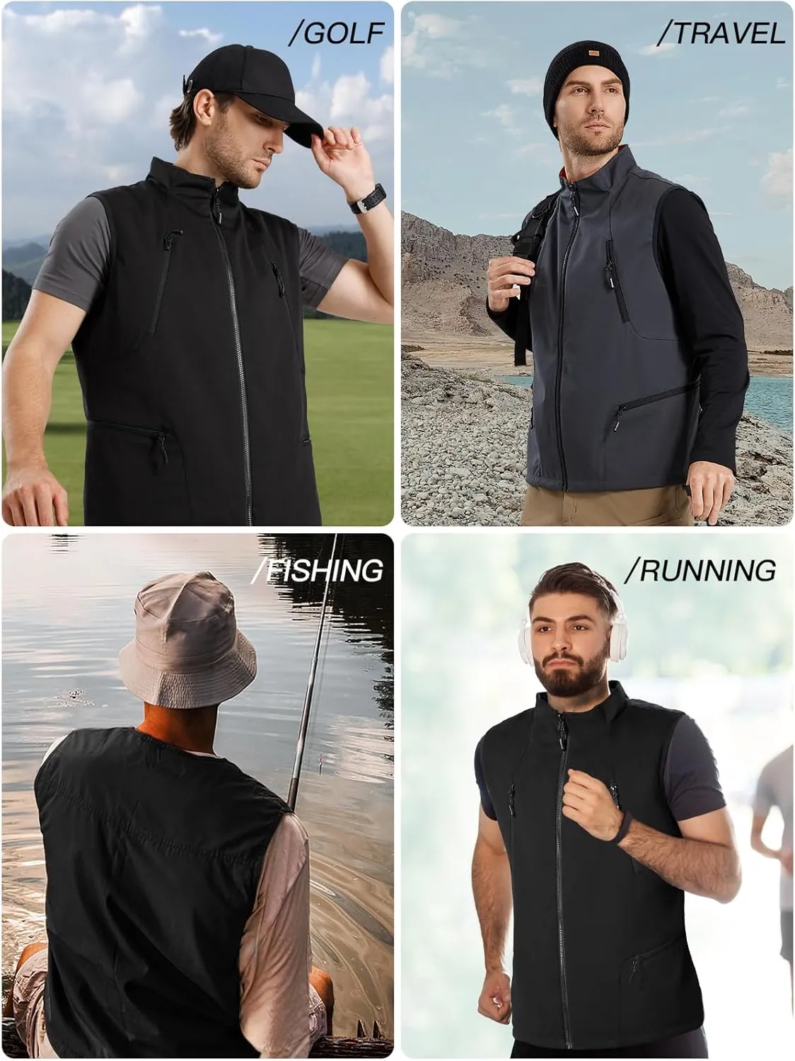 FREE SOLDIER Men's Lightweight Golf Vest Outerwear Windproof Reversible Sleeveless Softshell Jacket Running Vest