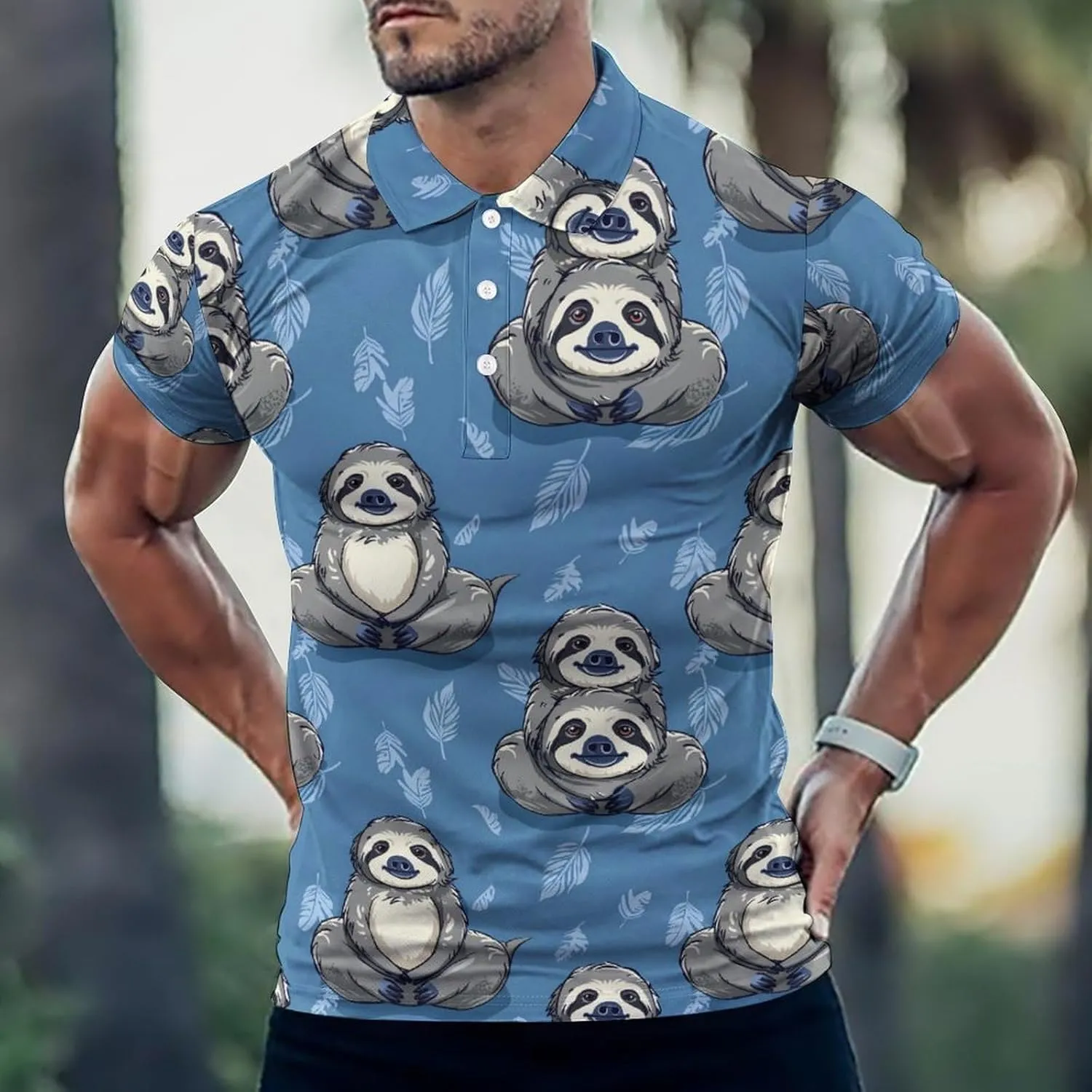 Funny Sloth Mens Polo Shirts Quick Dry Short Sleeve Golf Slim Fit T Shirt