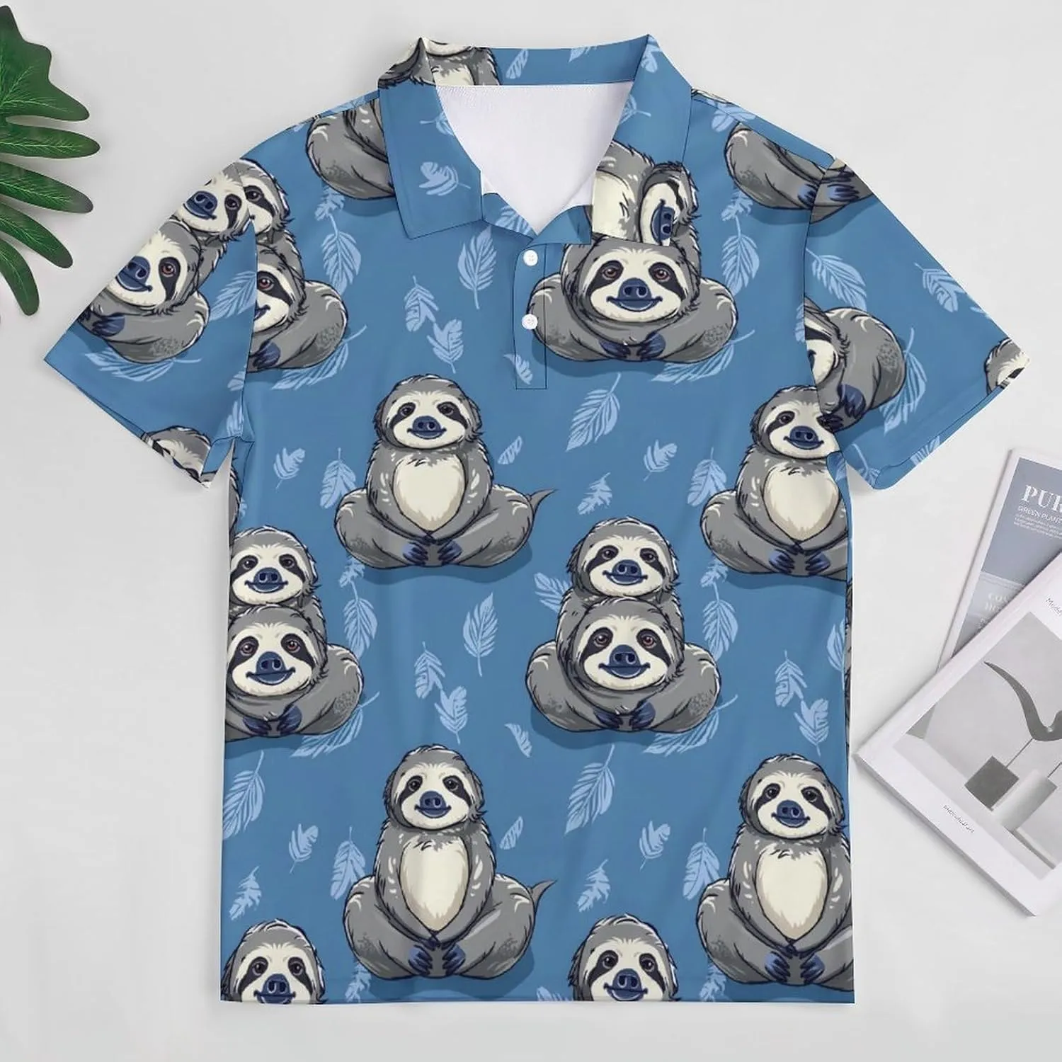 Funny Sloth Mens Polo Shirts Quick Dry Short Sleeve Golf Slim Fit T Shirt