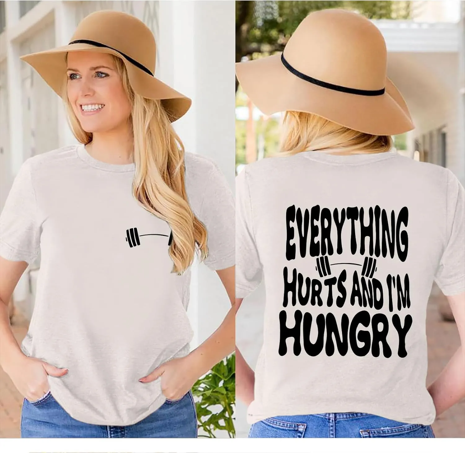 Funny Workout Gym Shirts Women Oversized Weightlifting Graphic Tshirt Everything Hurts and I'm Hungry Tee Tops