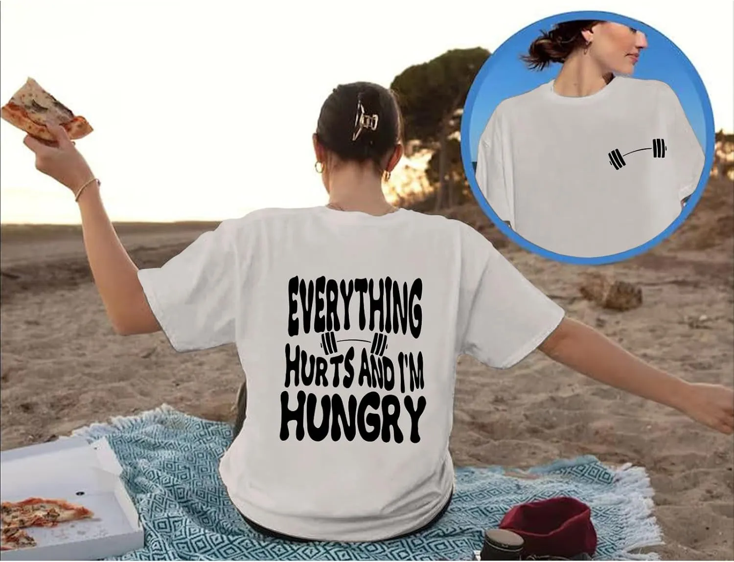 Funny Workout Gym Shirts Women Oversized Weightlifting Graphic Tshirt Everything Hurts and I'm Hungry Tee Tops