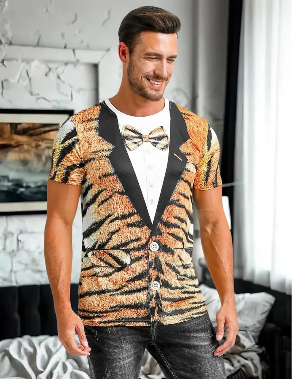 Funny World Men's Animal Print Tuxedo T-Shirts
