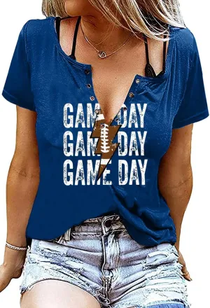 Game Day Outfits Shirts Women V Neck Football Graphic Tee Tops Funny Football Game Day Shirts for Teen Girls