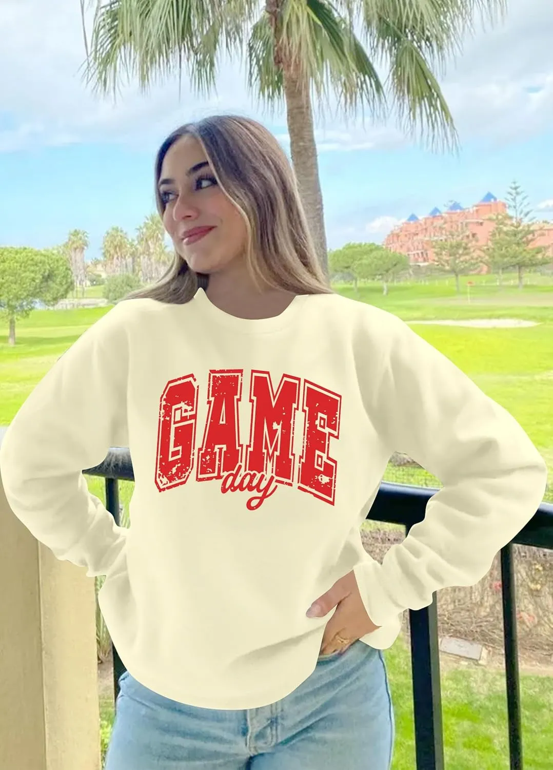 Game Day Sweatshirt Women Cute Football Graphic Pullover Shirt Football Season Long Sleeve Tops