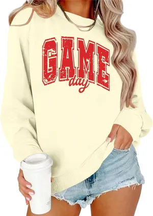 Game Day Sweatshirt Women Cute Football Graphic Pullover Shirt Football Season Long Sleeve Tops