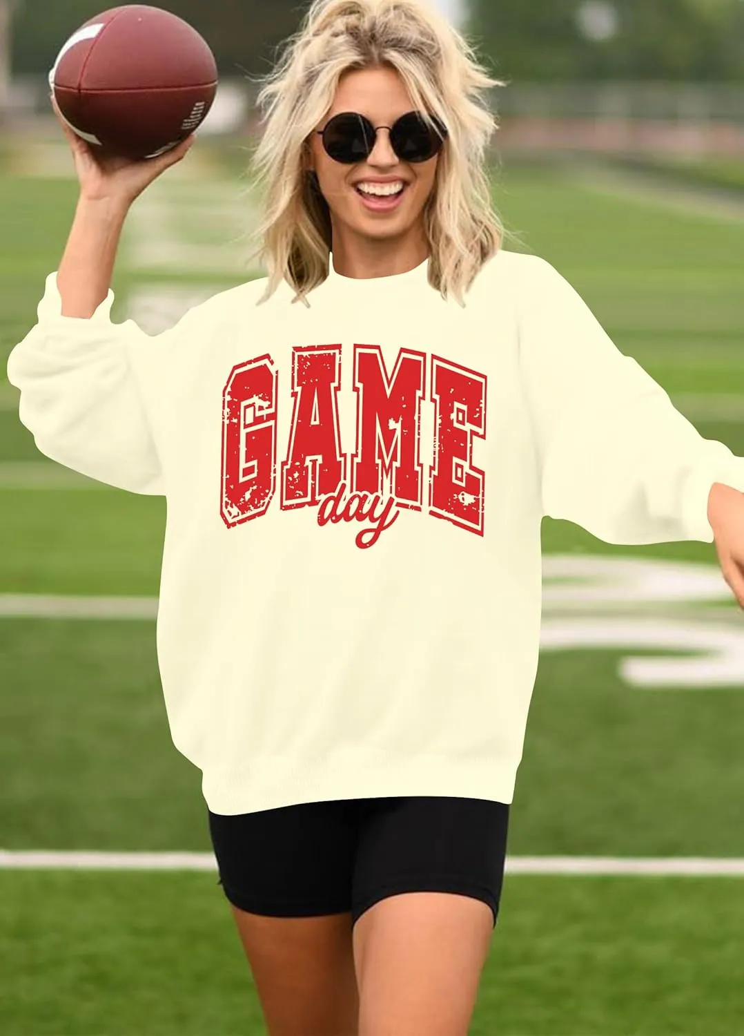 Game Day Sweatshirt Women Cute Football Graphic Pullover Shirt Football Season Long Sleeve Tops