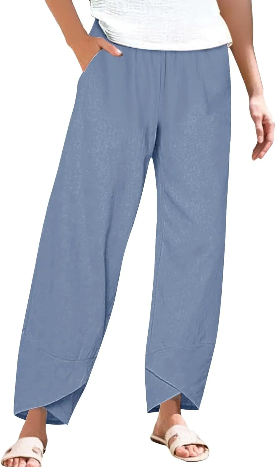 GIERIDUC Cotton Linen Pants Women Summer Boho Pants Lightweight Hight Waist Linen Vacation Beach Pants Pockets Resort Wear