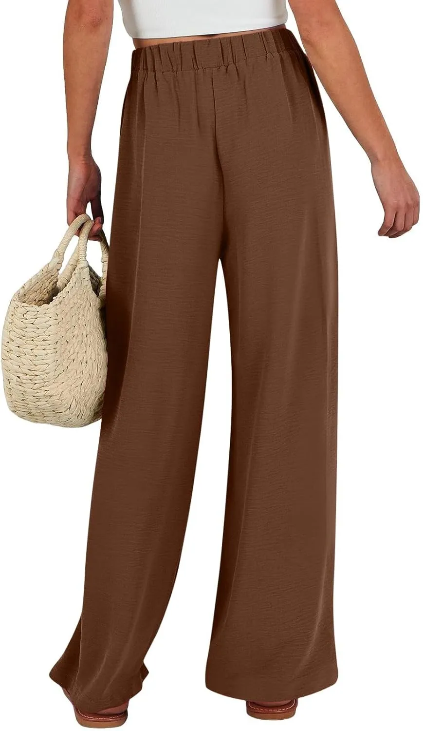 GIERIDUC Linen Palazzo Pants for Women Casual Loose Beach Wide Leg Flowy Trousers Plus Size High Waisted Tie Knot Lounge Pant