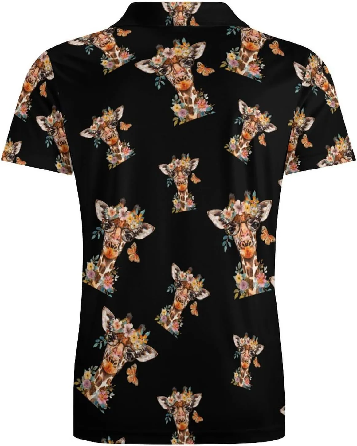 Giraffe Butterfly Flowers Men's Polo Shirt Short Sleeve Casual Athletic Quick Dry Golf T-Shirts