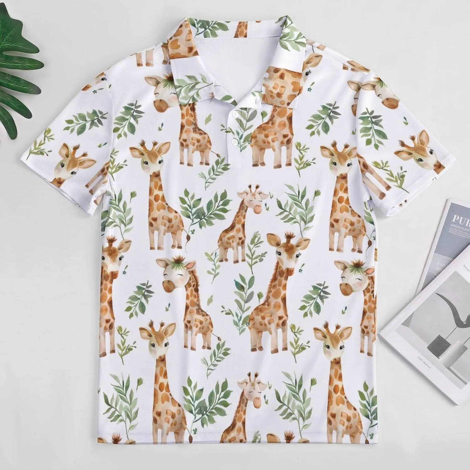 Giraffe Watercolor Mens Polo Shirts Quick Dry Short Sleeve Golf Slim Fit T Shirt