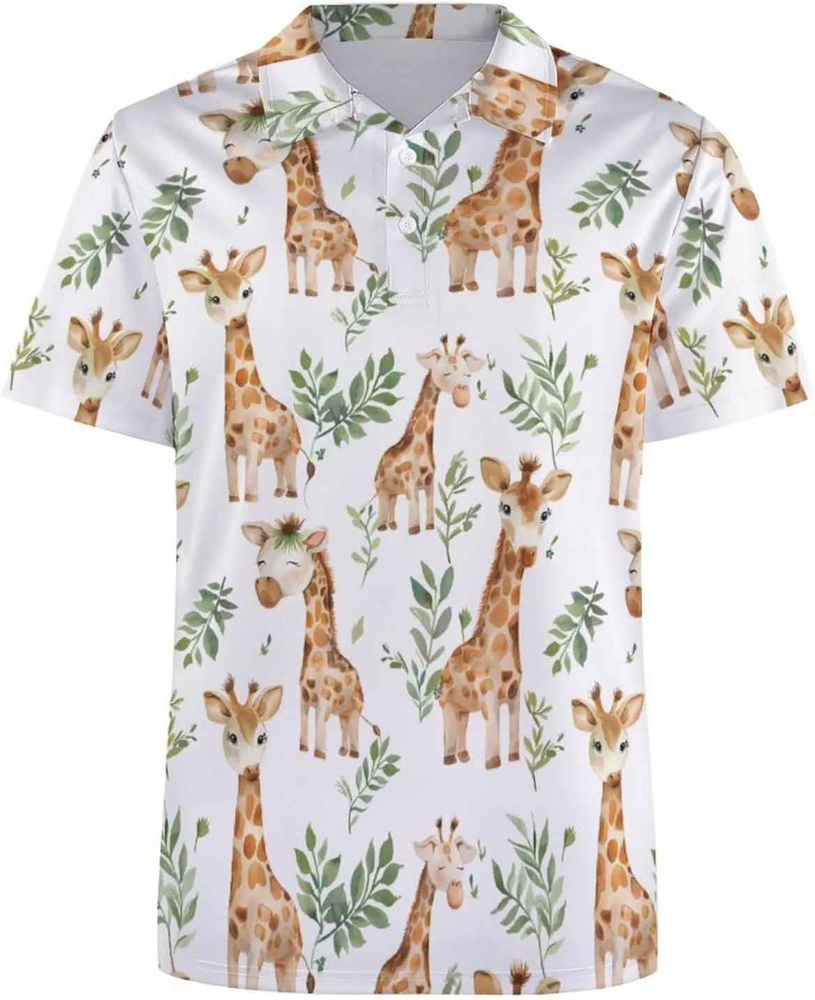Giraffe Watercolor Mens Polo Shirts Quick Dry Short Sleeve Golf Slim Fit T Shirt