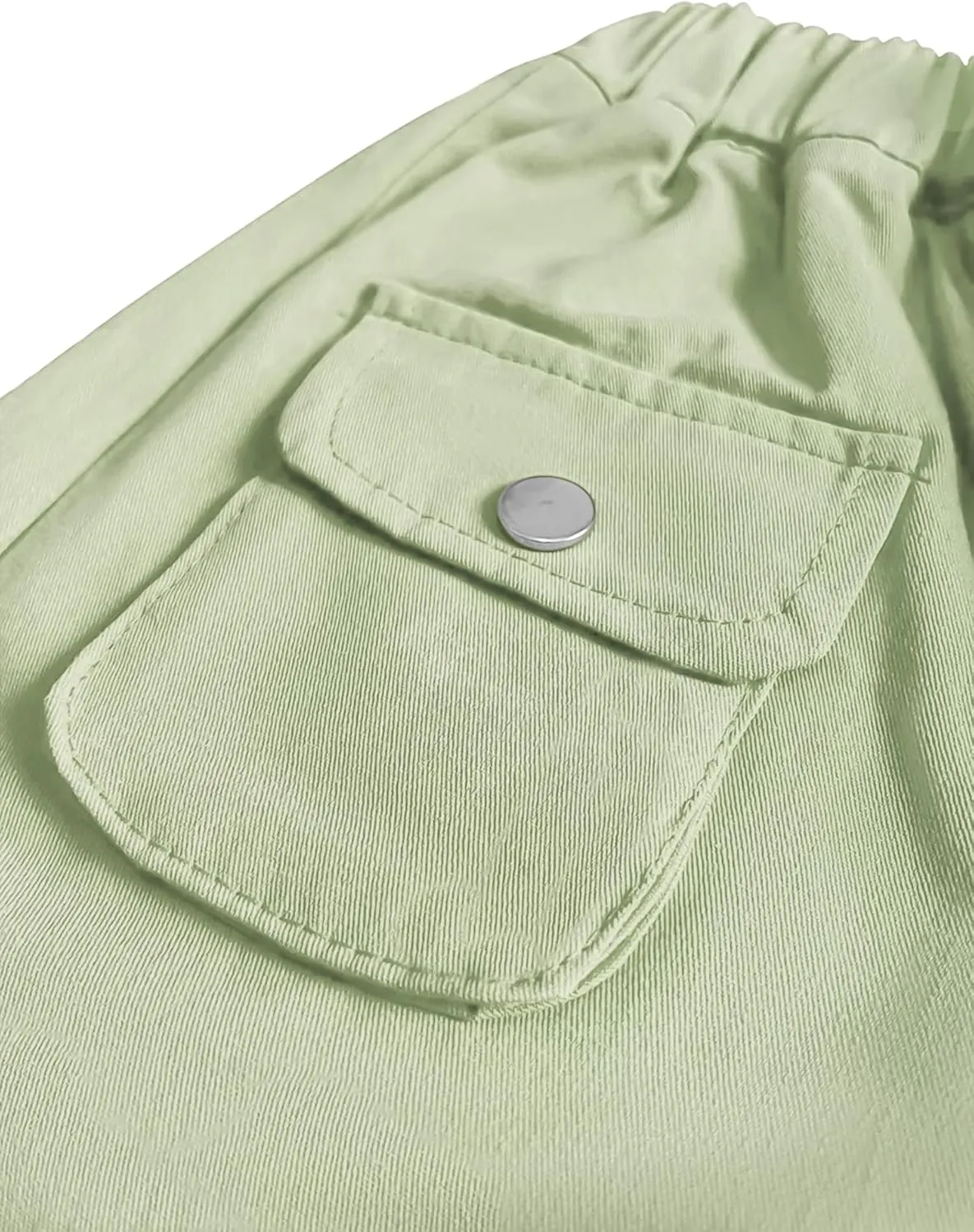 Girl's Elastic High Waist Cargo Pants Wide Leg Trousers with Flap Pocket, 3-14 Years