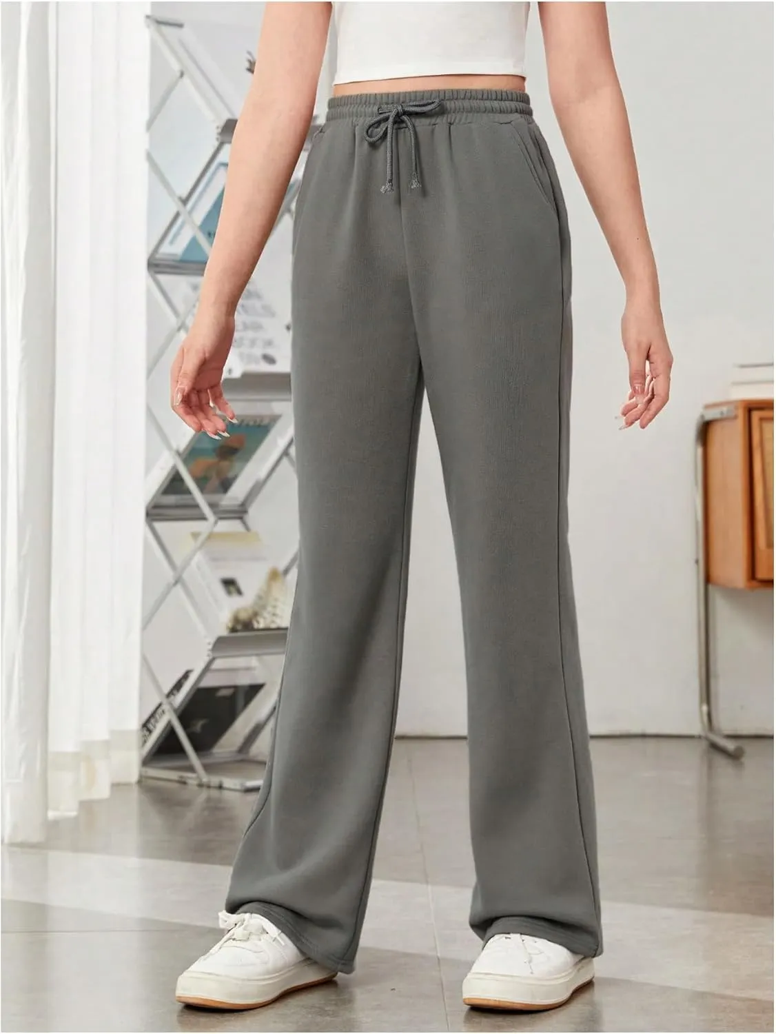 Girl's Jogger Sweatpants High Waist Wide Leg Baggy Pants Casual Gym Workout Pants