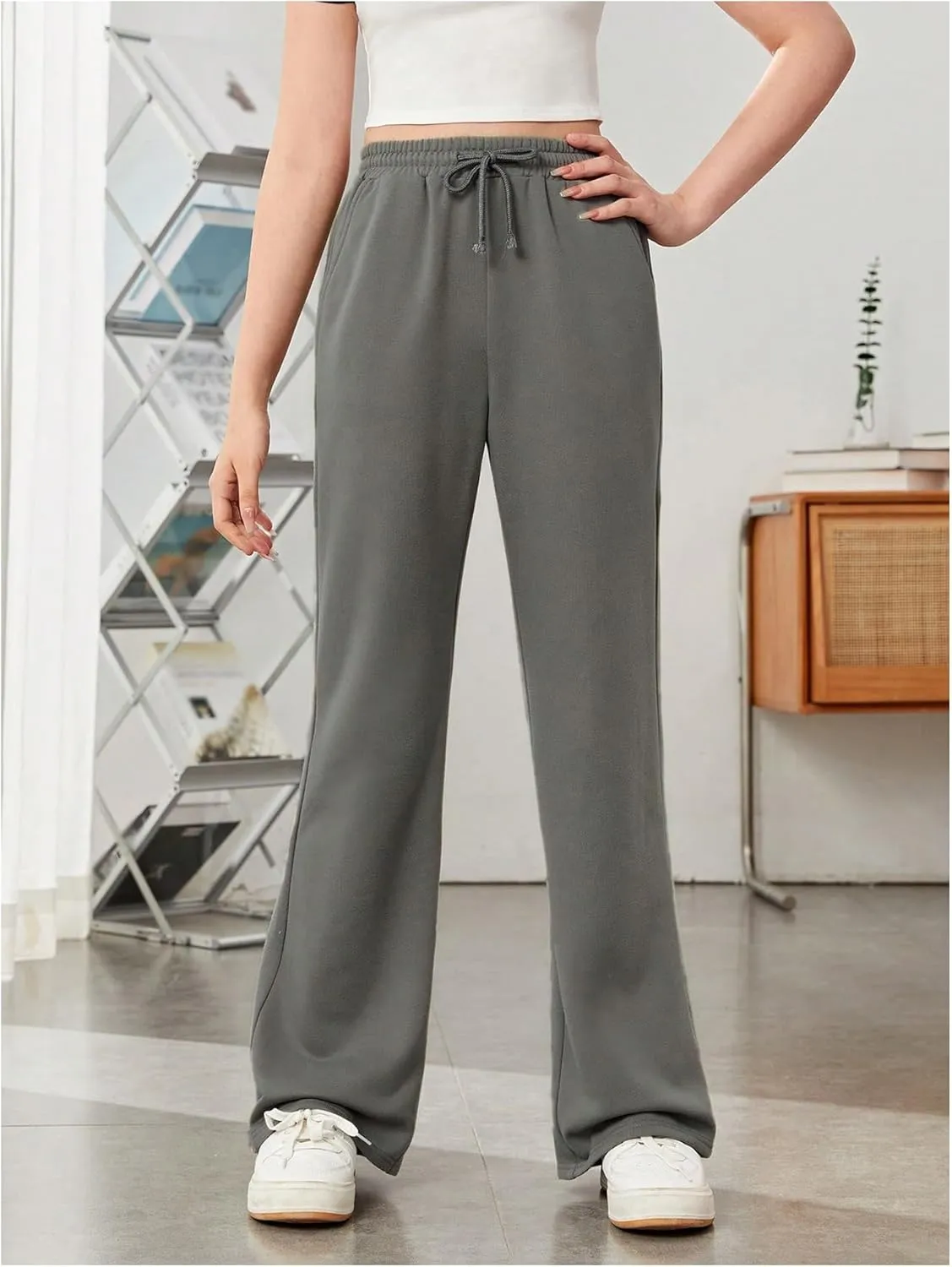 Girl's Jogger Sweatpants High Waist Wide Leg Baggy Pants Casual Gym Workout Pants