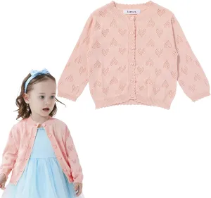 Girls' Knitted Cardigan Long-Sleeved Round Neck Spring Thin Sweater Newborn Baby Girl Cotton Heart-Shaped Sweater Coat