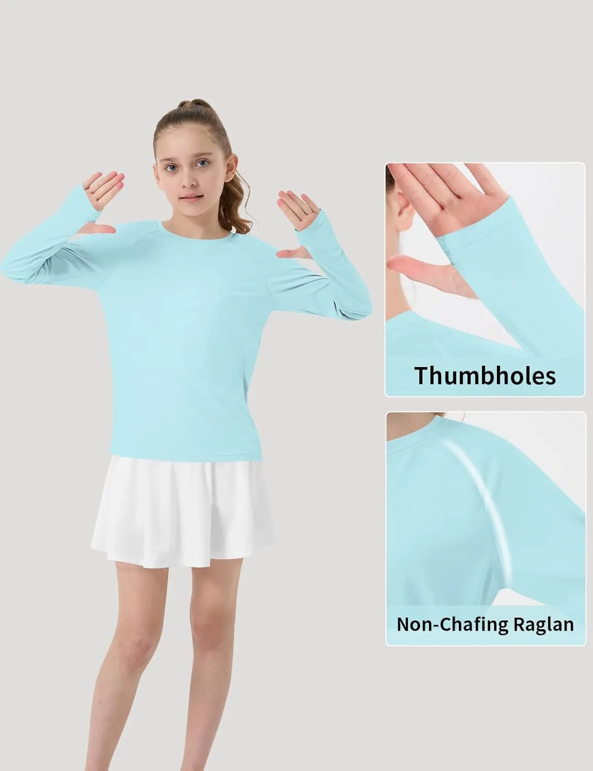 Girl's Rash Guard Swim Shirts Sun Shirt UV Protection Long Sleeve Tops Quick Dry Lightweight UPF 50 