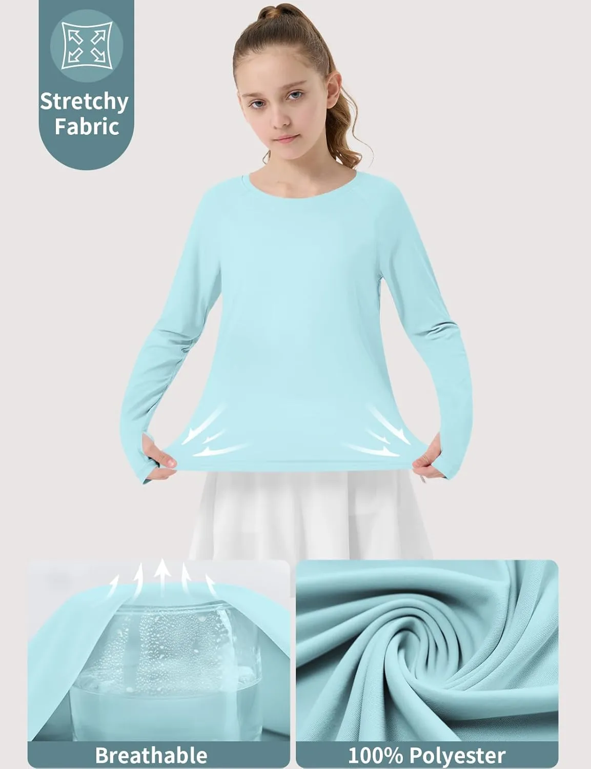 Girl's Rash Guard Swim Shirts Sun Shirt UV Protection Long Sleeve Tops Quick Dry Lightweight UPF 50 