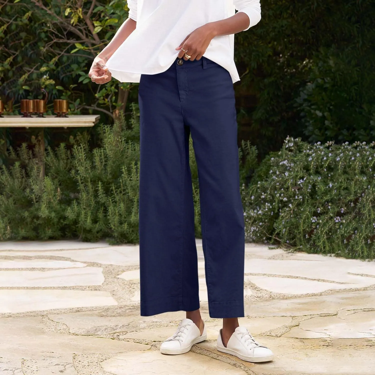 GOFULY Linen Pants for Women Casual Wide Straight Leg High Rise Casual Palazzo Pants 2025 Summer Solid Trousers with Pockets