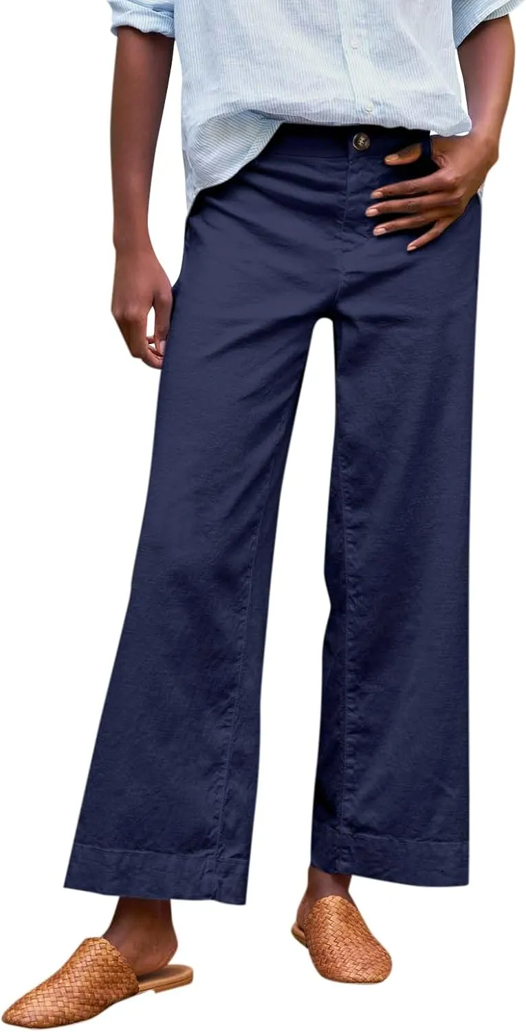 GOFULY Linen Pants for Women Casual Wide Straight Leg High Rise Casual Palazzo Pants 2025 Summer Solid Trousers with Pockets