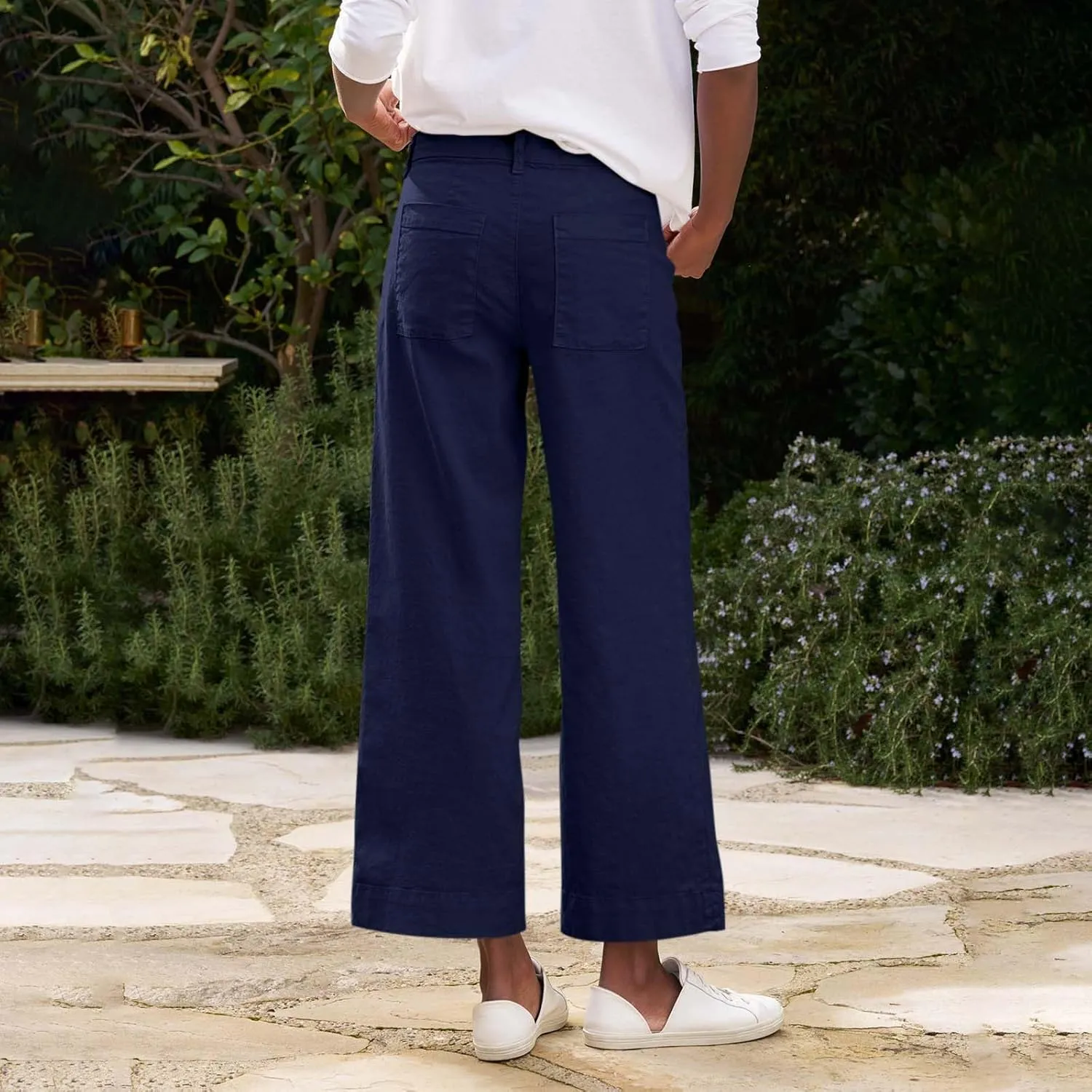 GOFULY Linen Pants for Women Casual Wide Straight Leg High Rise Casual Palazzo Pants 2025 Summer Solid Trousers with Pockets