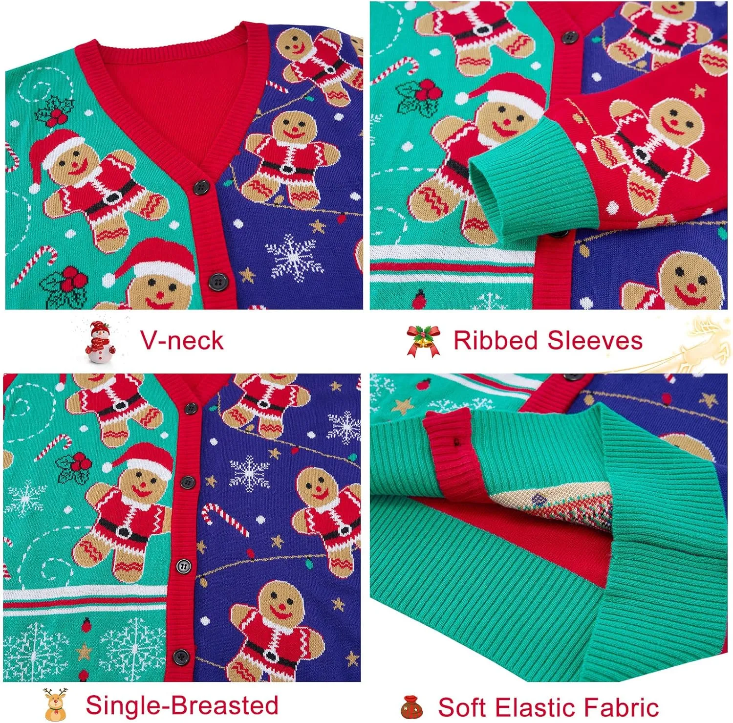 Goodstoworld Men's 2024 Ugly Christmas Cardigan Cozy Pullover Sweater V Neck Buttons Soft Knitwear