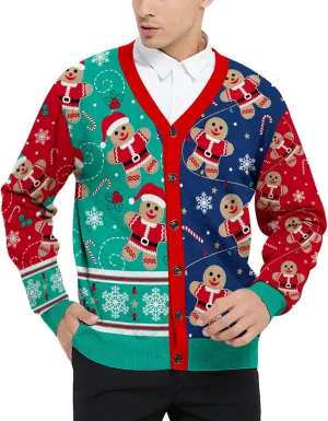 Goodstoworld Men's 2024 Ugly Christmas Cardigan Cozy Pullover Sweater V Neck Buttons Soft Knitwear