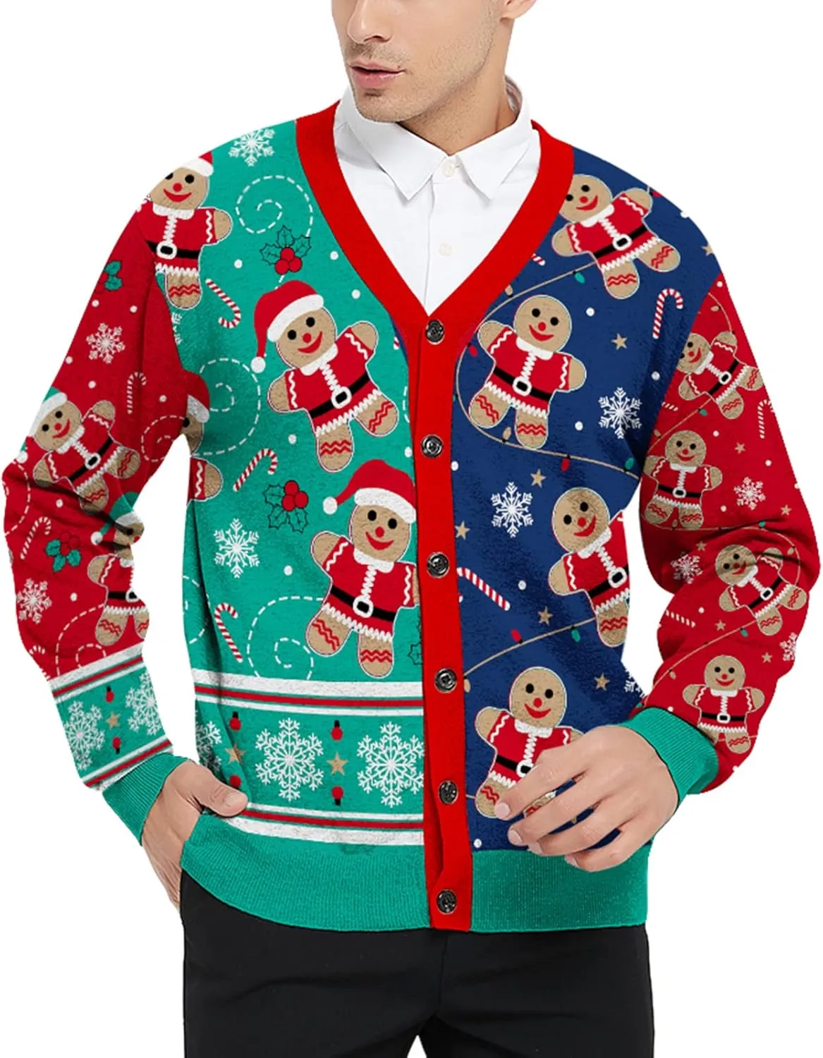 Goodstoworld Men's 2024 Ugly Christmas Cardigan Cozy Pullover Sweater V Neck Buttons Soft Knitwear