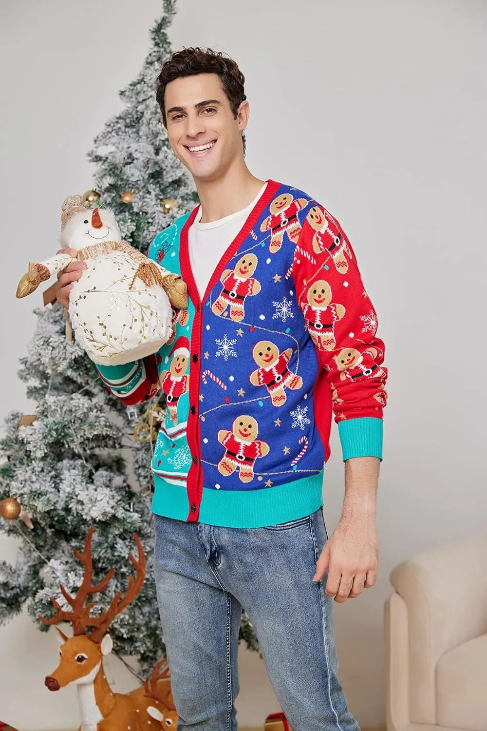 Goodstoworld Men's 2024 Ugly Christmas Cardigan Cozy Pullover Sweater V Neck Buttons Soft Knitwear