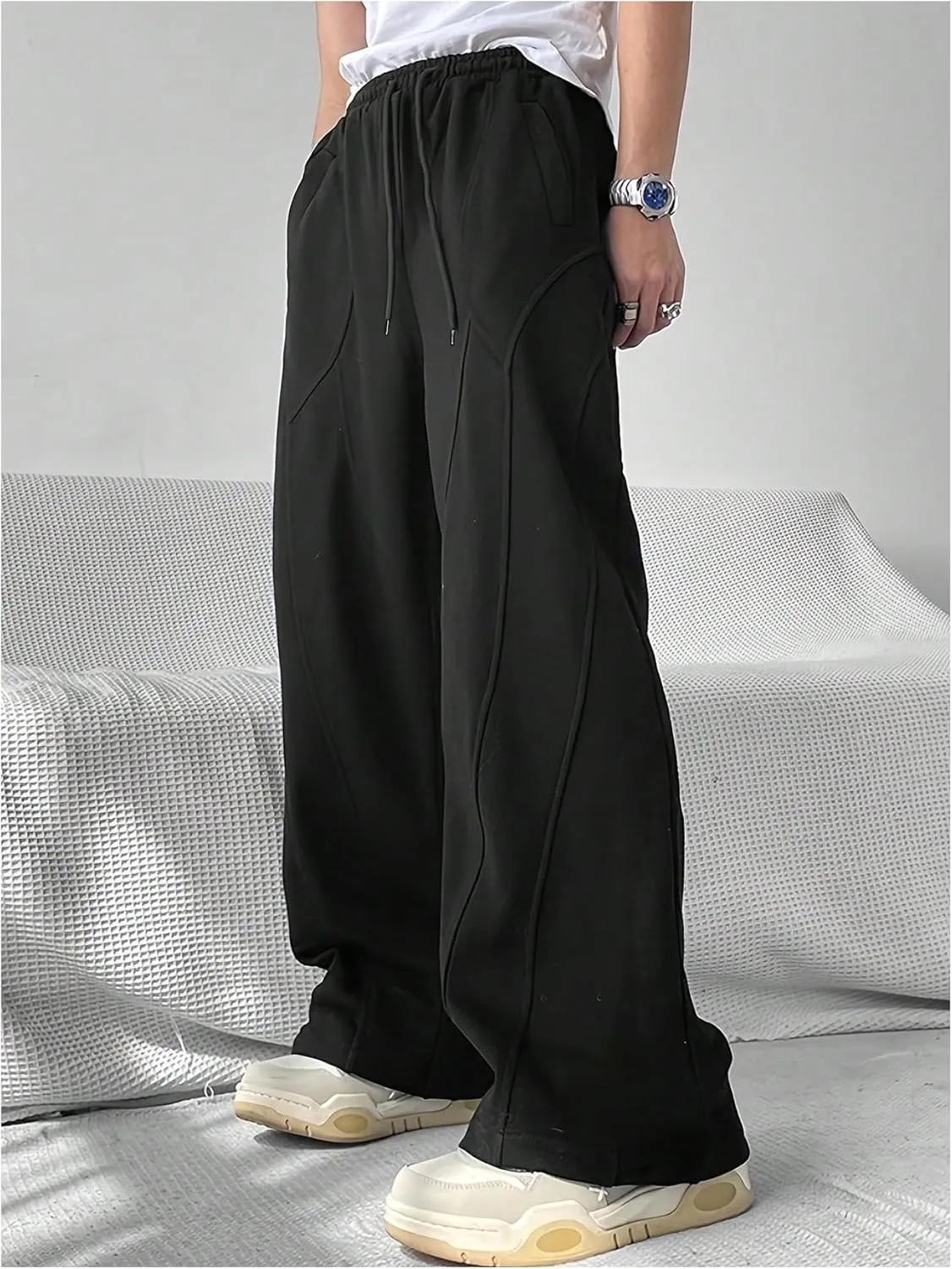 GORGLITTER Men's Flared Sweatpants Baggy Wide Leg Oversized Track Pants Trousers with Pockets