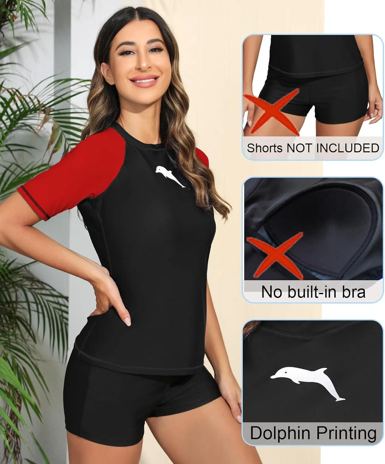 Halcurt Women's Short Sleeve Rash Guard Swimsuit Top Swim Shirt Only Swim Tee UPF50  Quick Dry Swimsuit