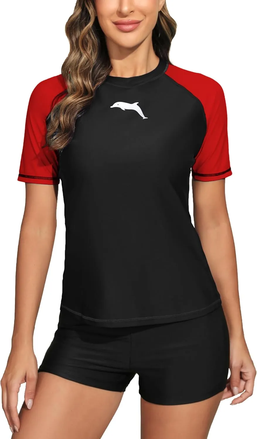Halcurt Women's Short Sleeve Rash Guard Swimsuit Top Swim Shirt Only Swim Tee UPF50  Quick Dry Swimsuit