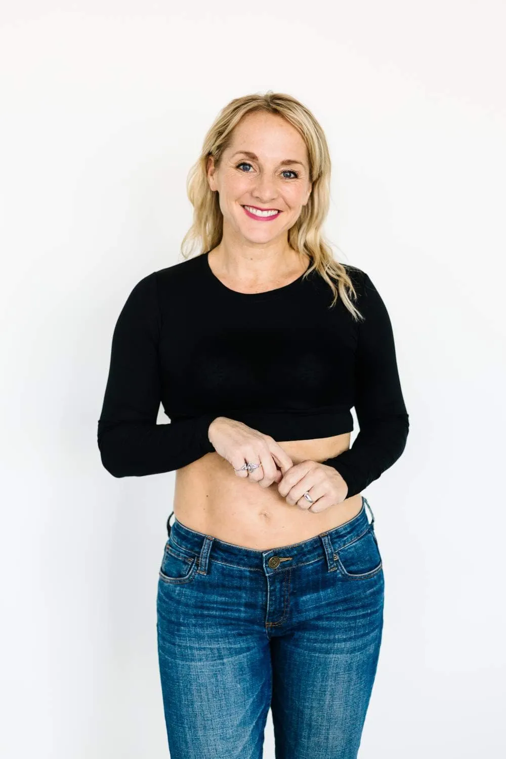 HALFTEE Crew Neck Long Sleeve Layering Tee | Crop Tops for Women & Teens | XS - 6X