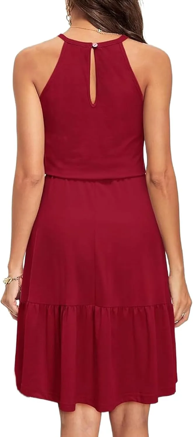 Halter Dresses for Women Summer Casual Mini Dress Wedding Guest Beach Vacation Short Dress Boho Sundresses Outfits